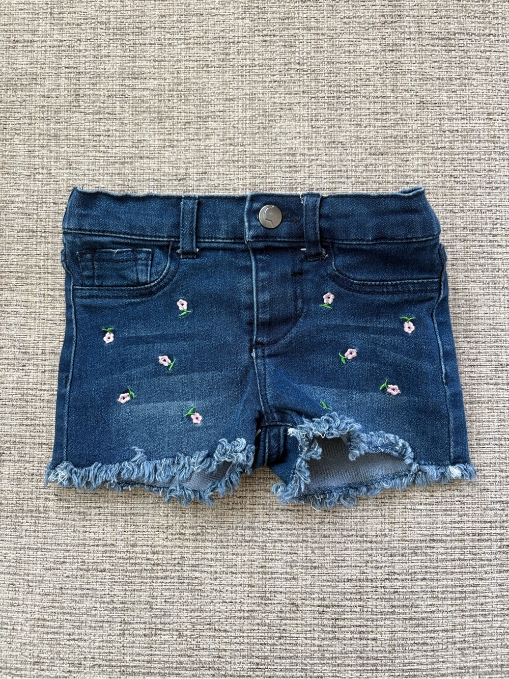Joes Jeans Dark Blue Denim Shorts with Pink Floral Embroidery